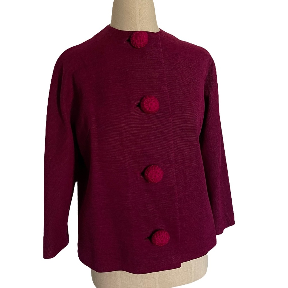 60s Vintage Crop Cardigan Crocheted Buttons | 100% Virgin Wool Italy | Size 12